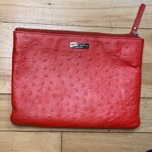 Kate Spade New York Red Ostrich Embossed Leather Zip Top Clutch‎